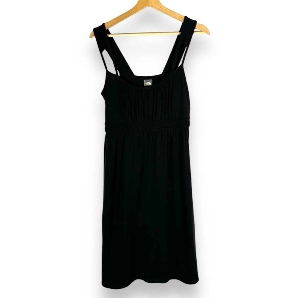 North Face Ruched Front Cut Out Tank Strap Midi Dress, Black, Size Medium